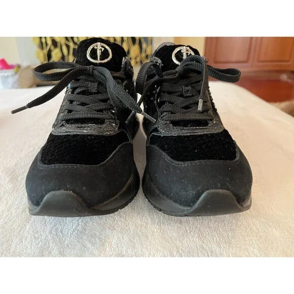 CESARE PACIOTTI BLACK Velvet 6 US LEATHER Suede Rhinestone SNEAKERS 35 1w AD - Picture 6 of 10
